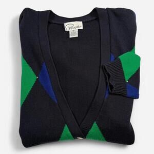 Pappagallo Argyle Cardigan Women’s M Vintage 90s Cotton Blend Gold Buttons